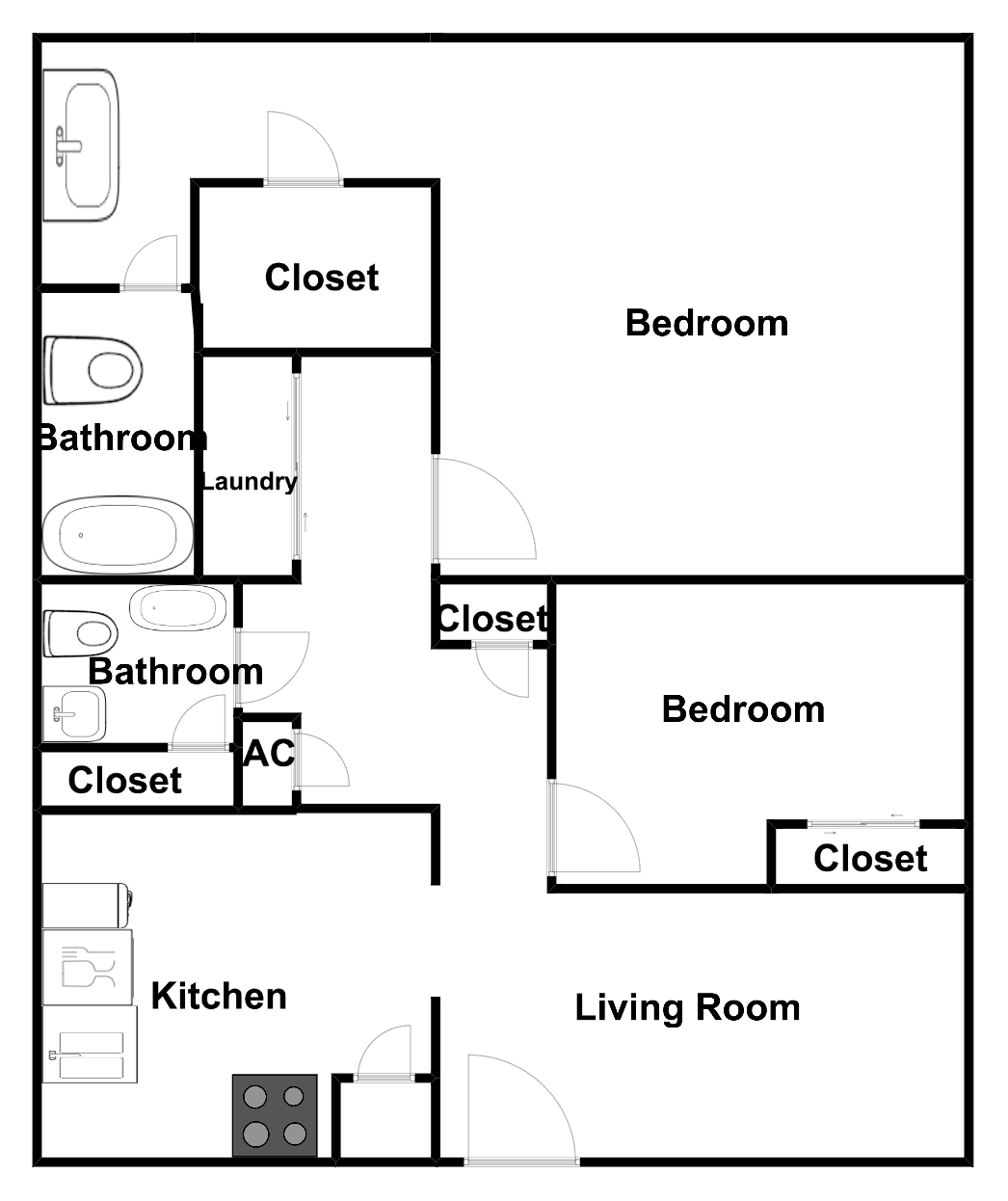Floor plan for 2 beds, 2 baths, 1325 sqft